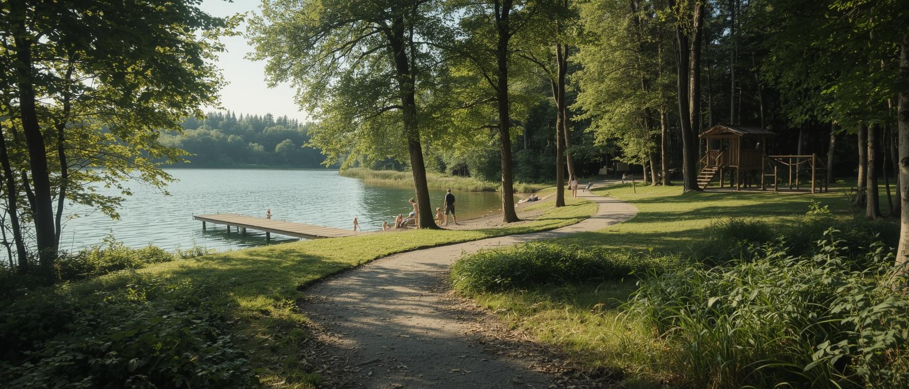 Wanderwege, Badestellen und Spielplätze am See